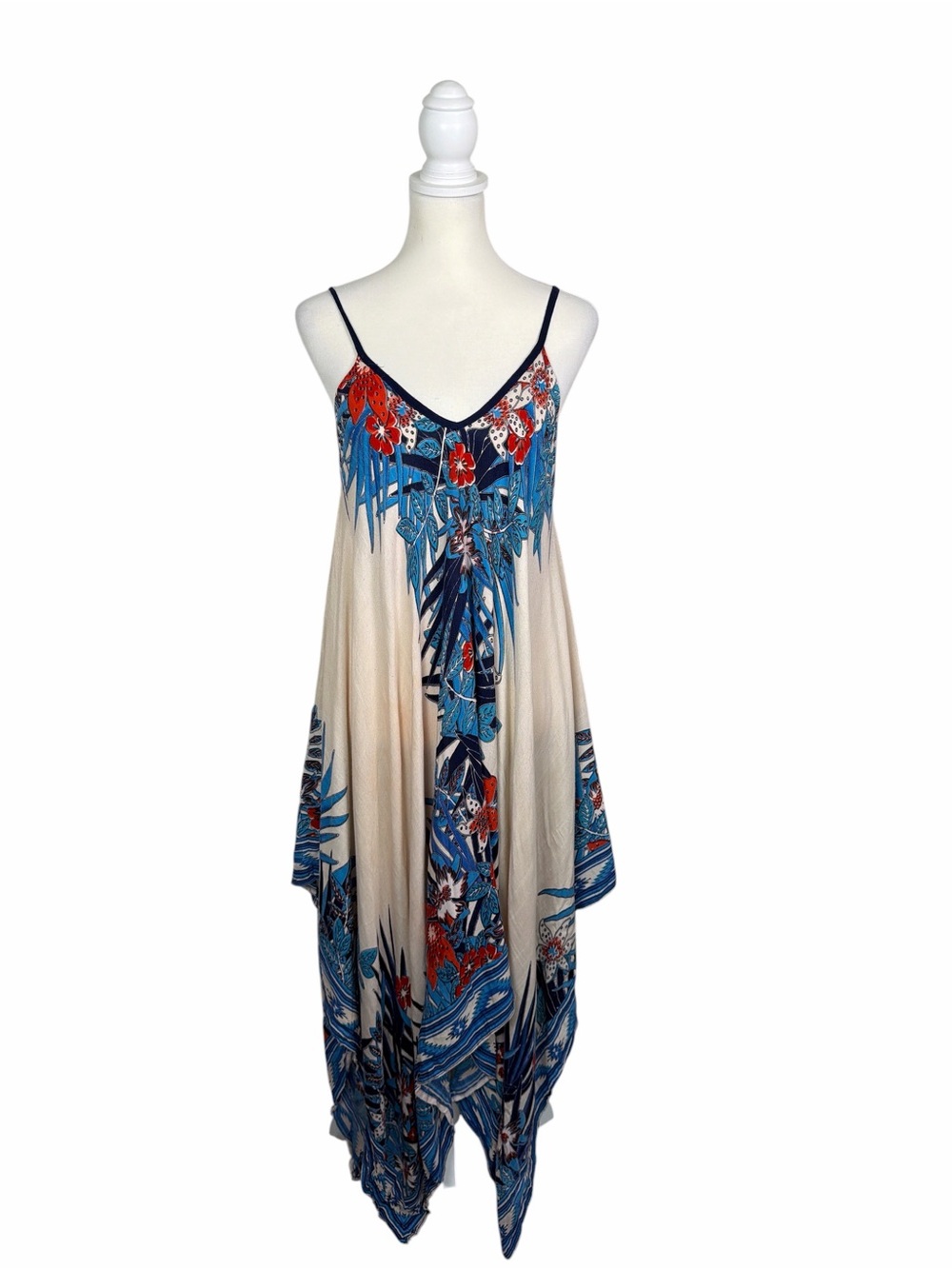 Theodora & Callum Boho Tropical Print Handkerchief Hem  Resort Beach Cover Up
